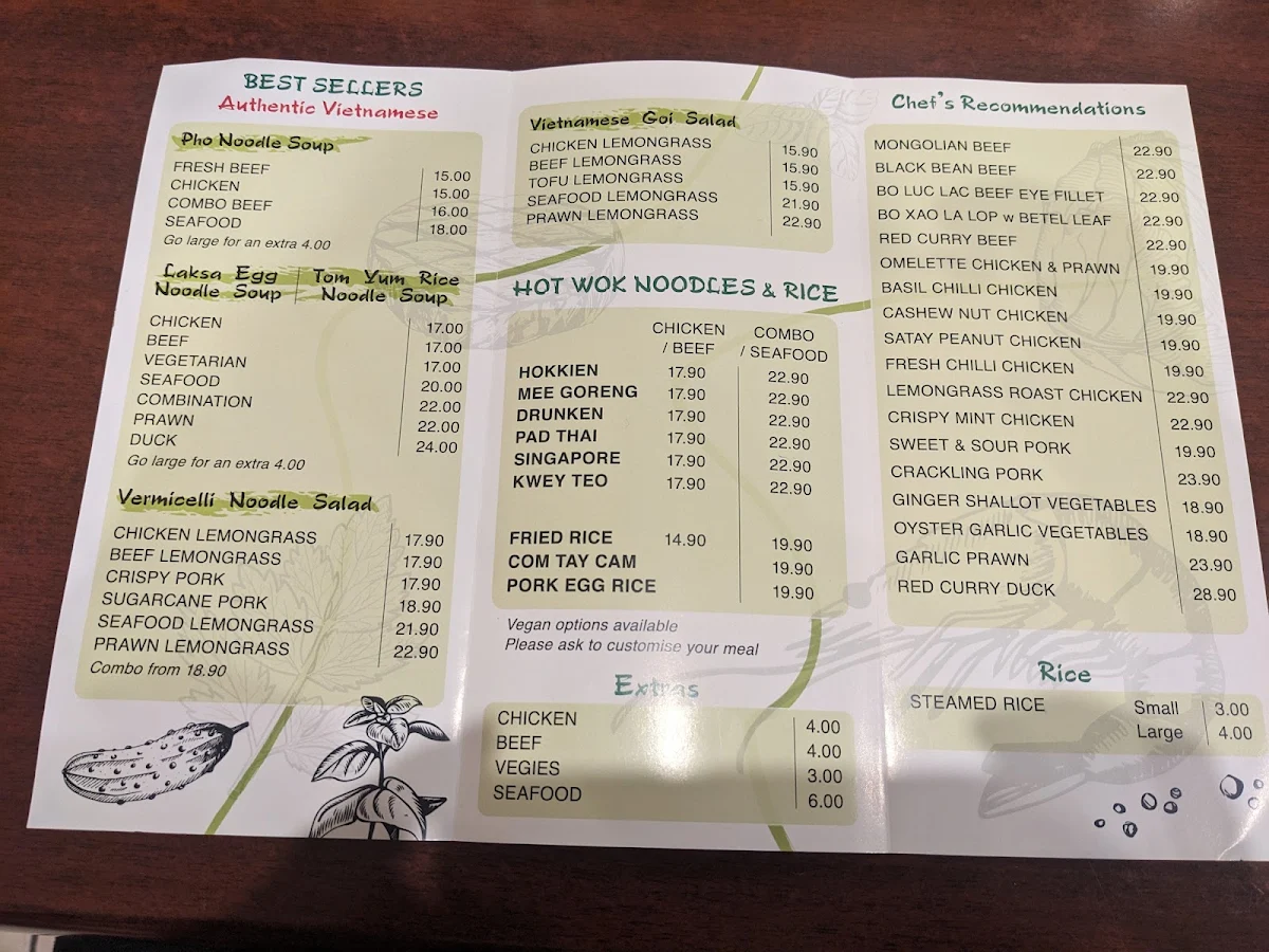 Menu, Vinh Xuan Pholicious