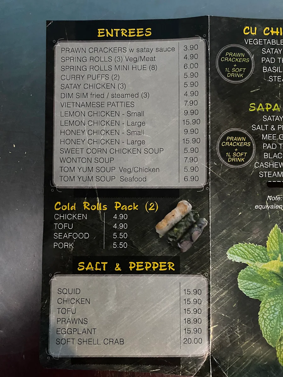 Menu, Vinh Xuan Pholicious