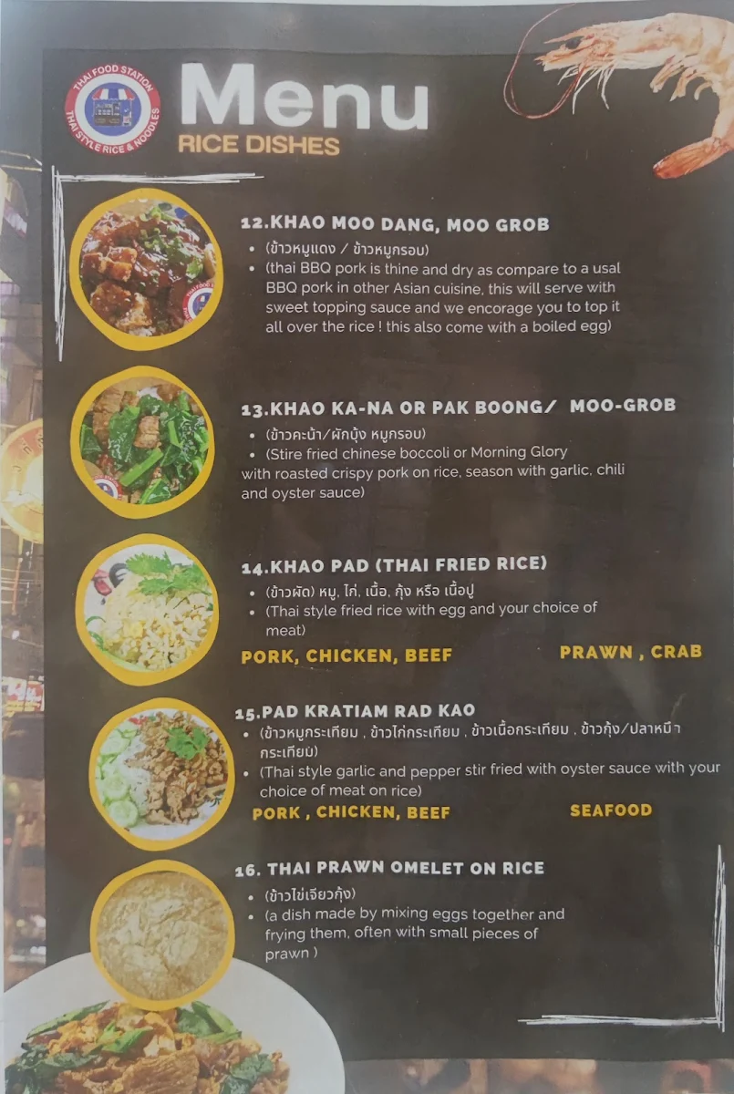 Menu, Thai Food Station