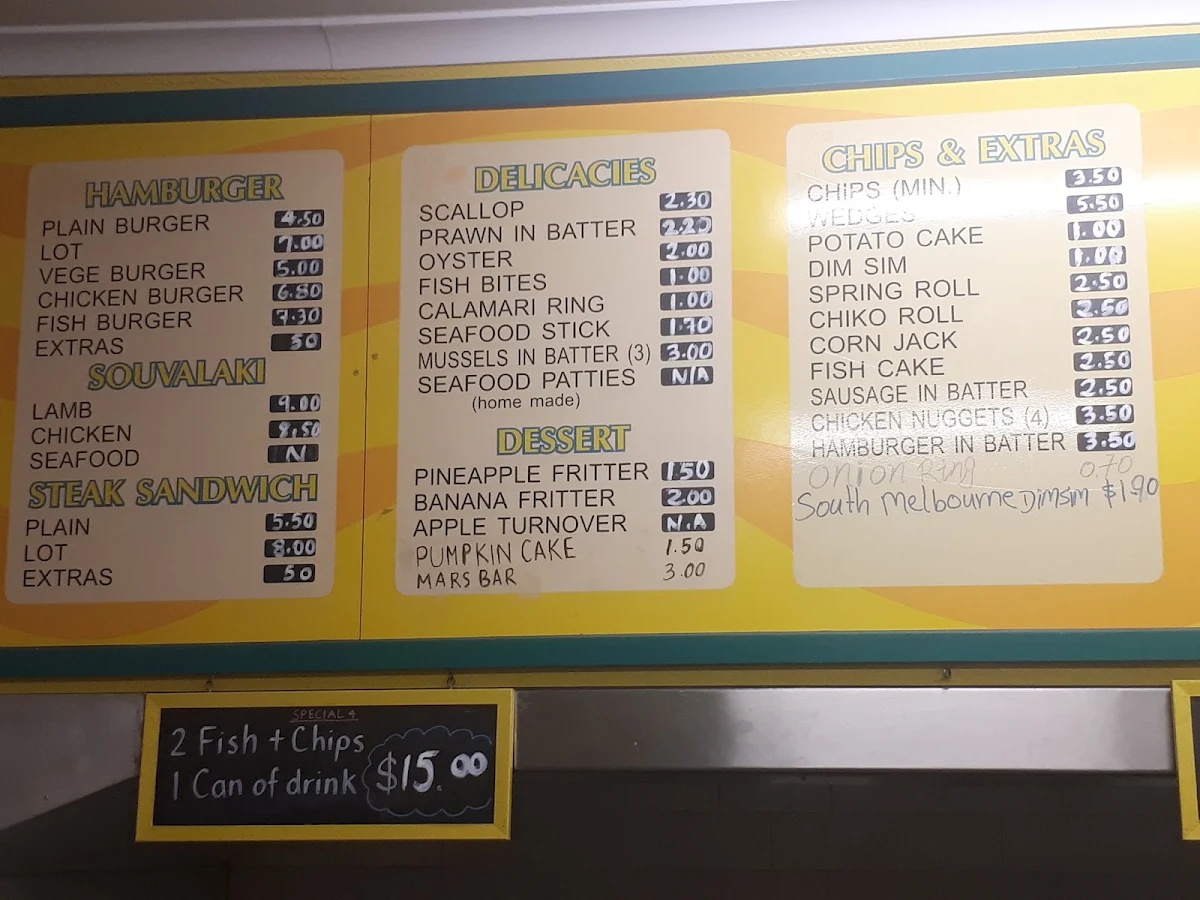 Menu, Laura St Seafood