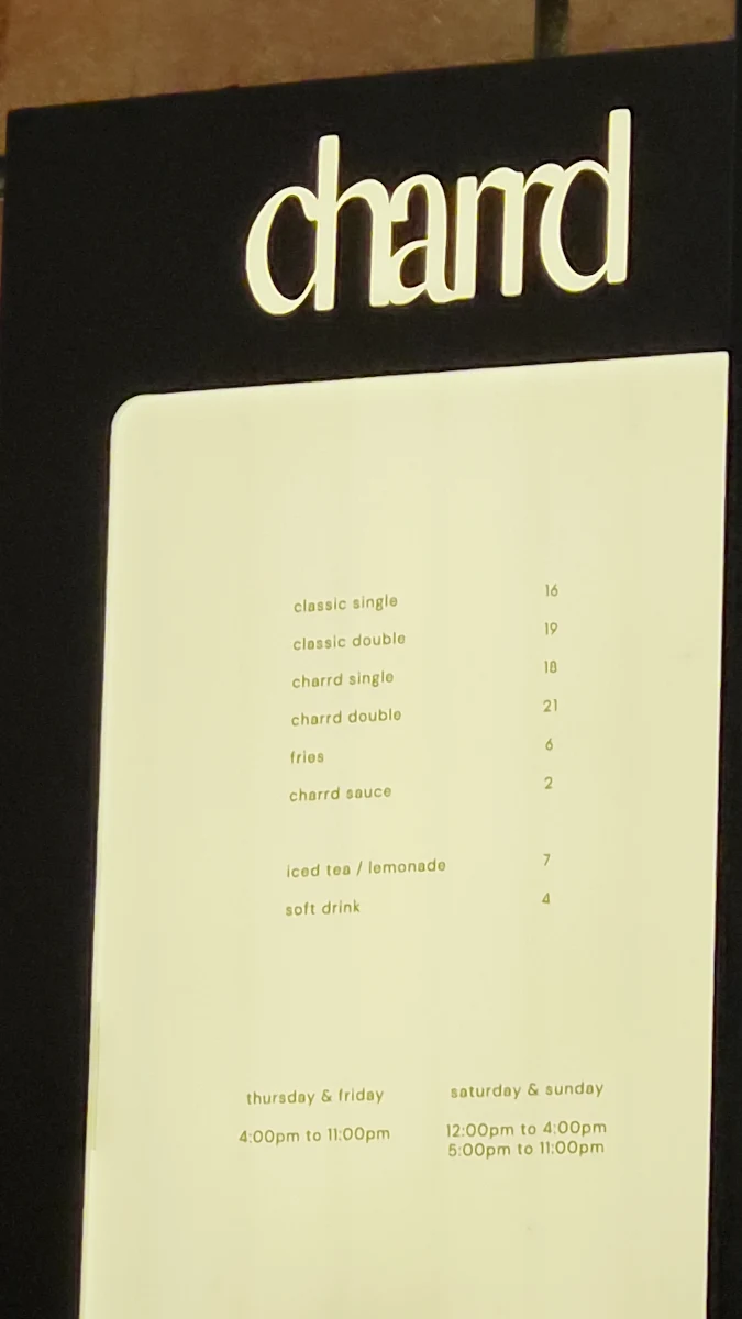 Menu, Charrd