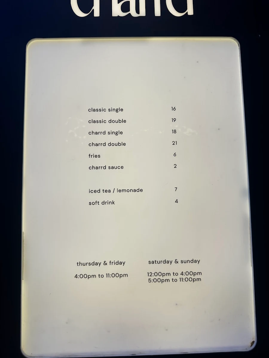 Menu, Charrd