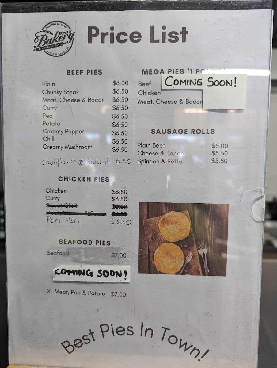 Menu, Bro's Bakery