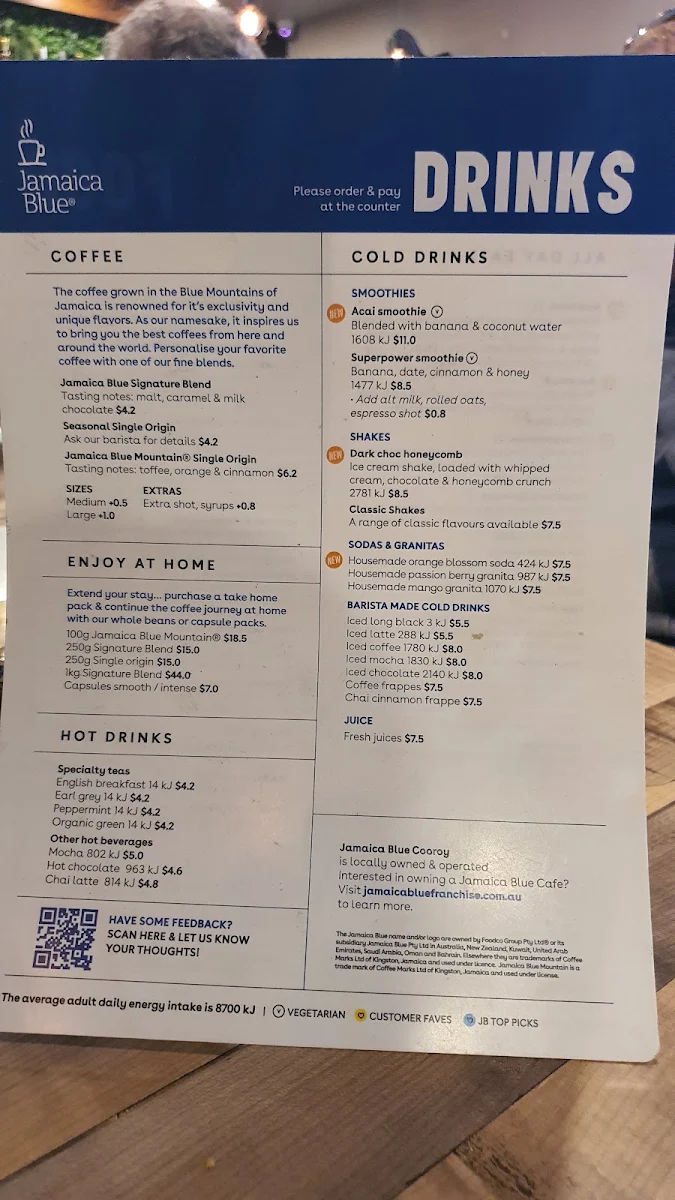 Menu, Jamaica Blue Cooroy
