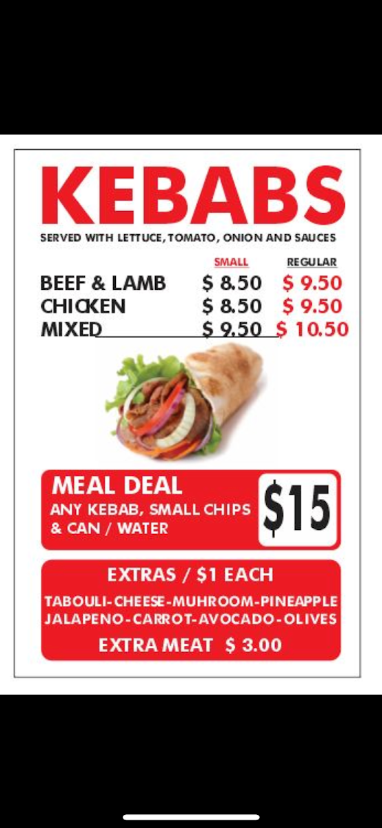 Menu, Abra Kebab