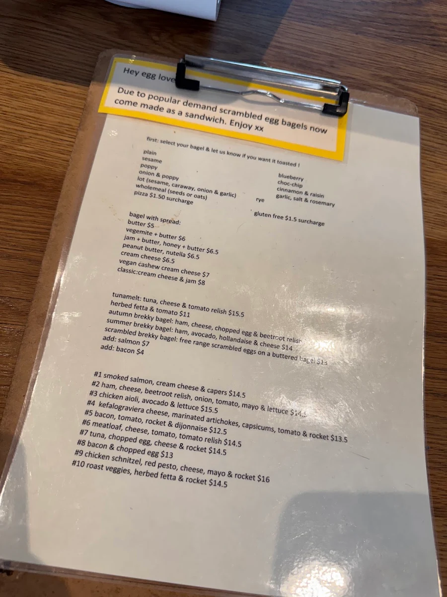 Menu, Huff Bagelry Mentone