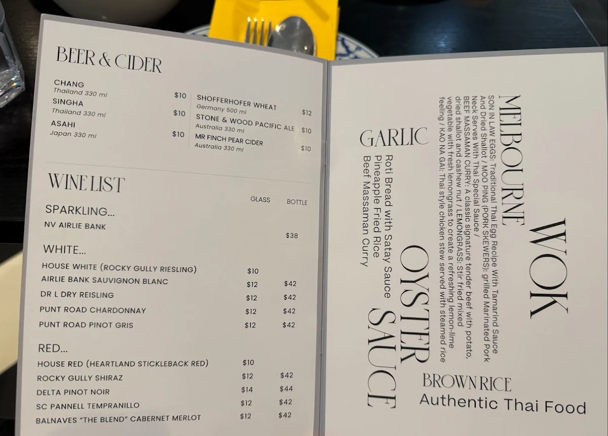 Menu, Pimm Thai Cafe