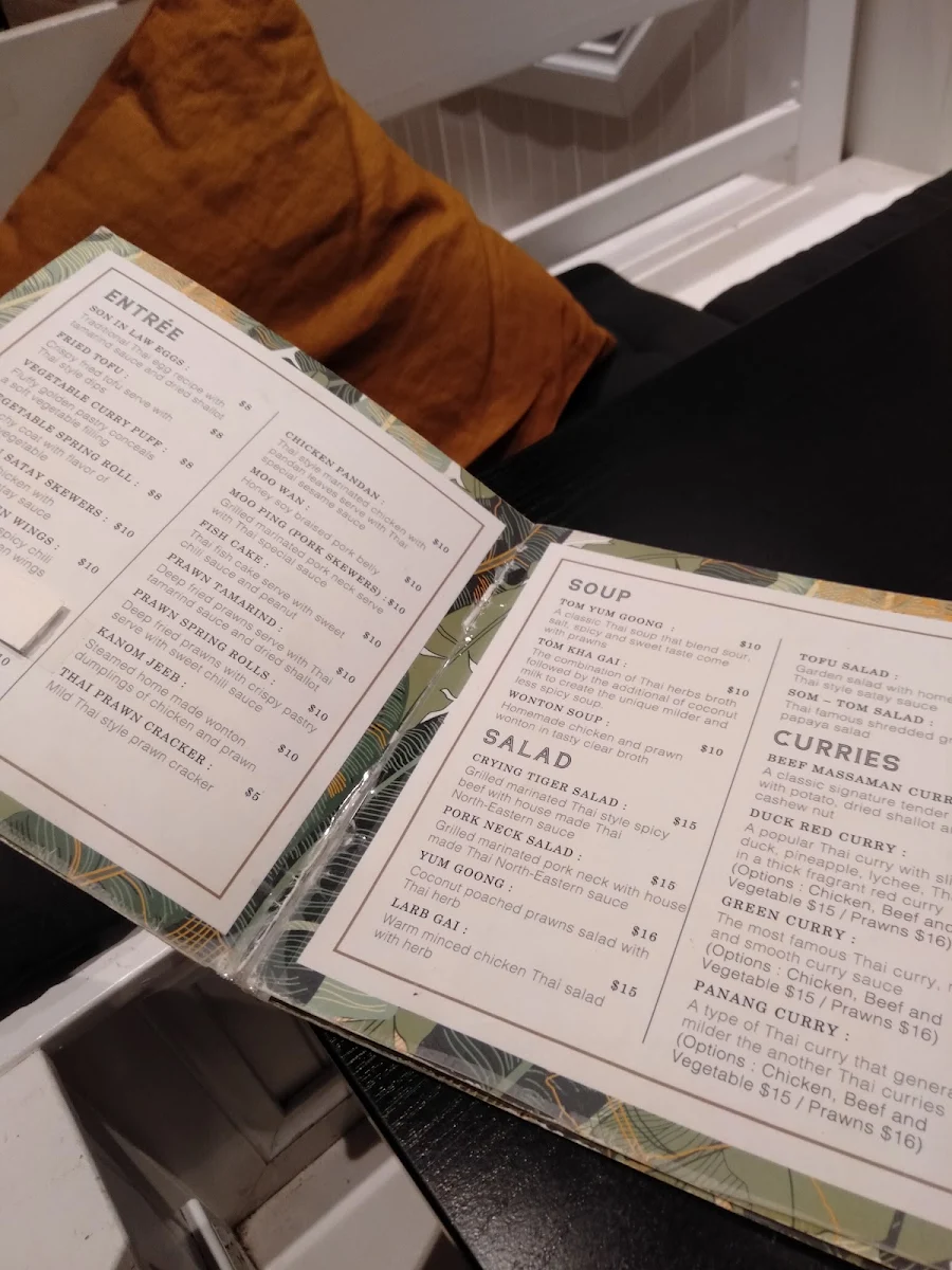 Menu, Pimm Thai Cafe