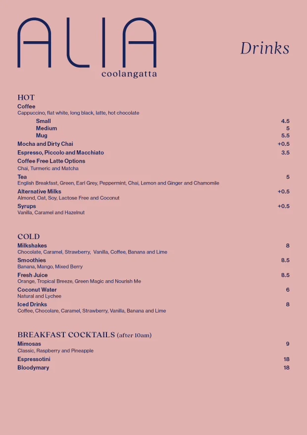 Menu, ALIA