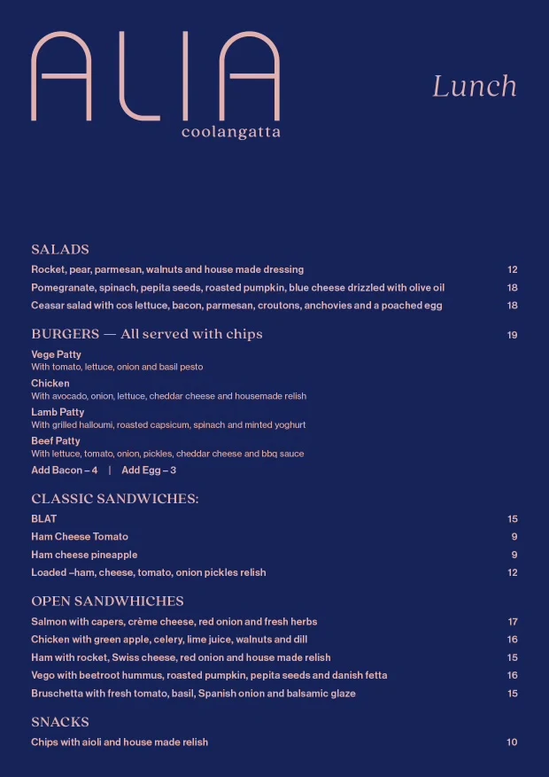 Menu, ALIA