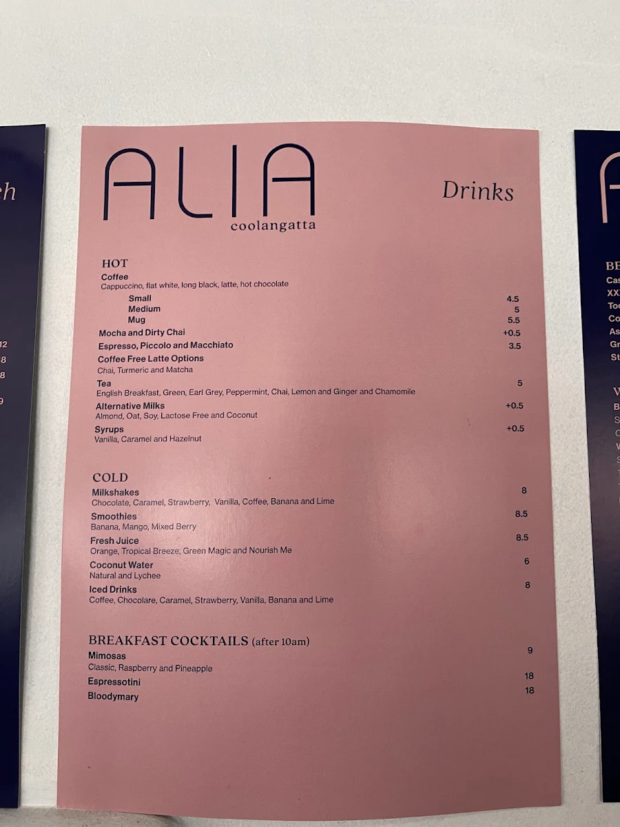 Menu, ALIA