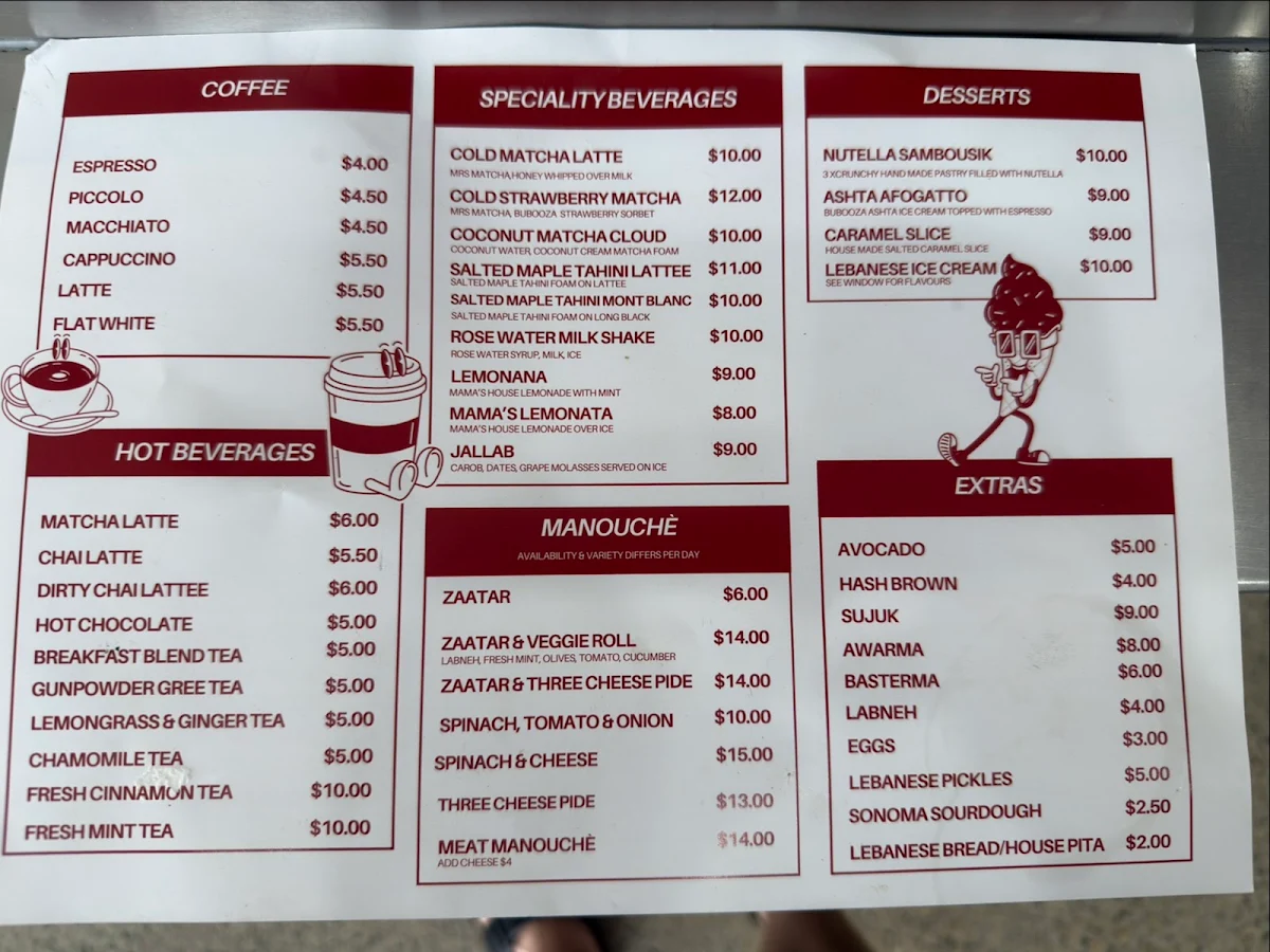 Menu, Beirut Boulevarde