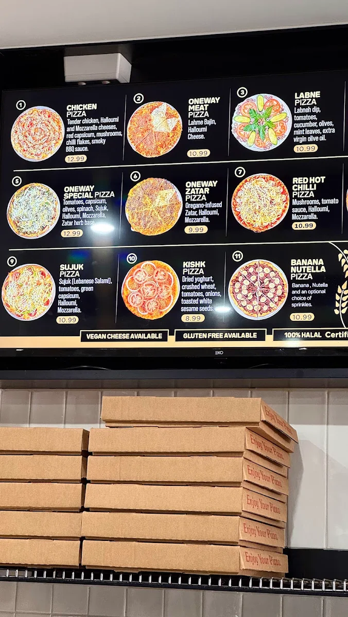 Menu, OneWay Lebanese Bakery