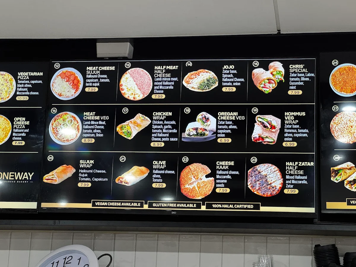 Menu, OneWay Lebanese Bakery