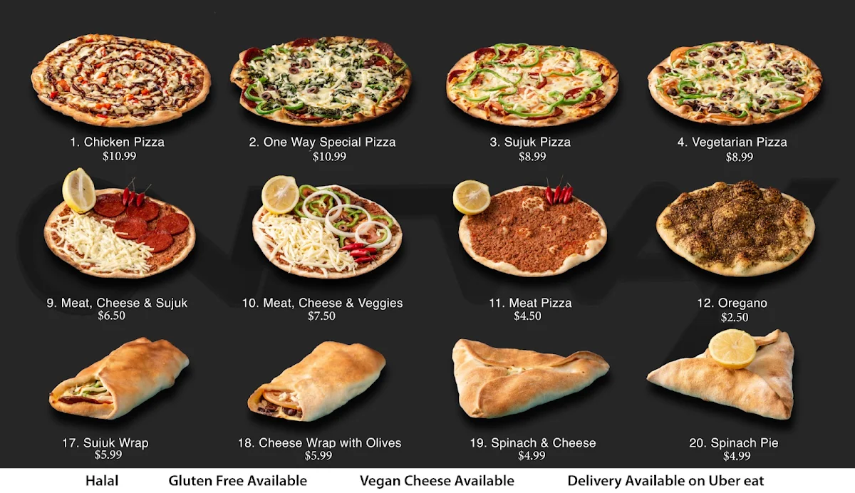 Menu, OneWay Lebanese Bakery