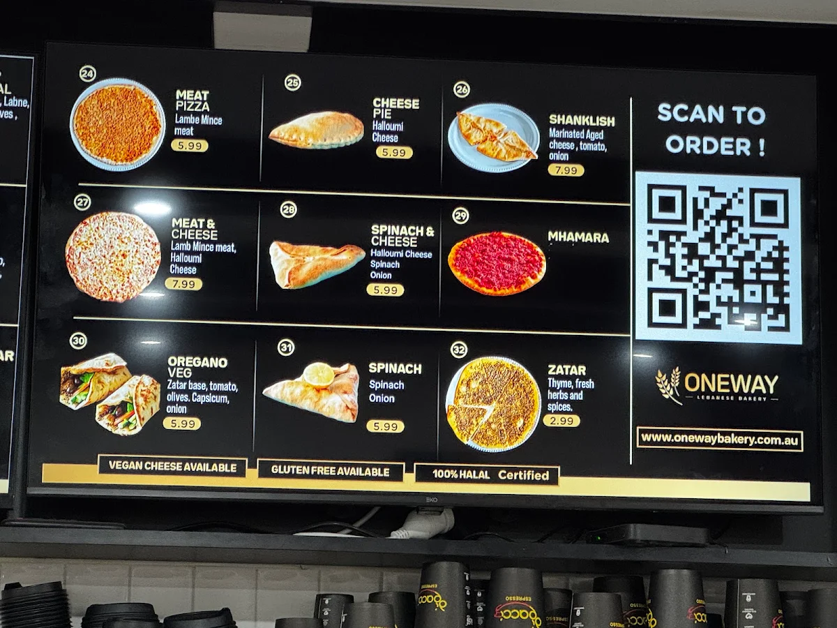 Menu, OneWay Lebanese Bakery