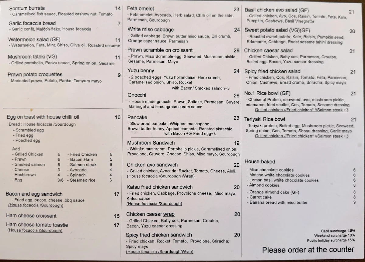 Menu, B-side cafe