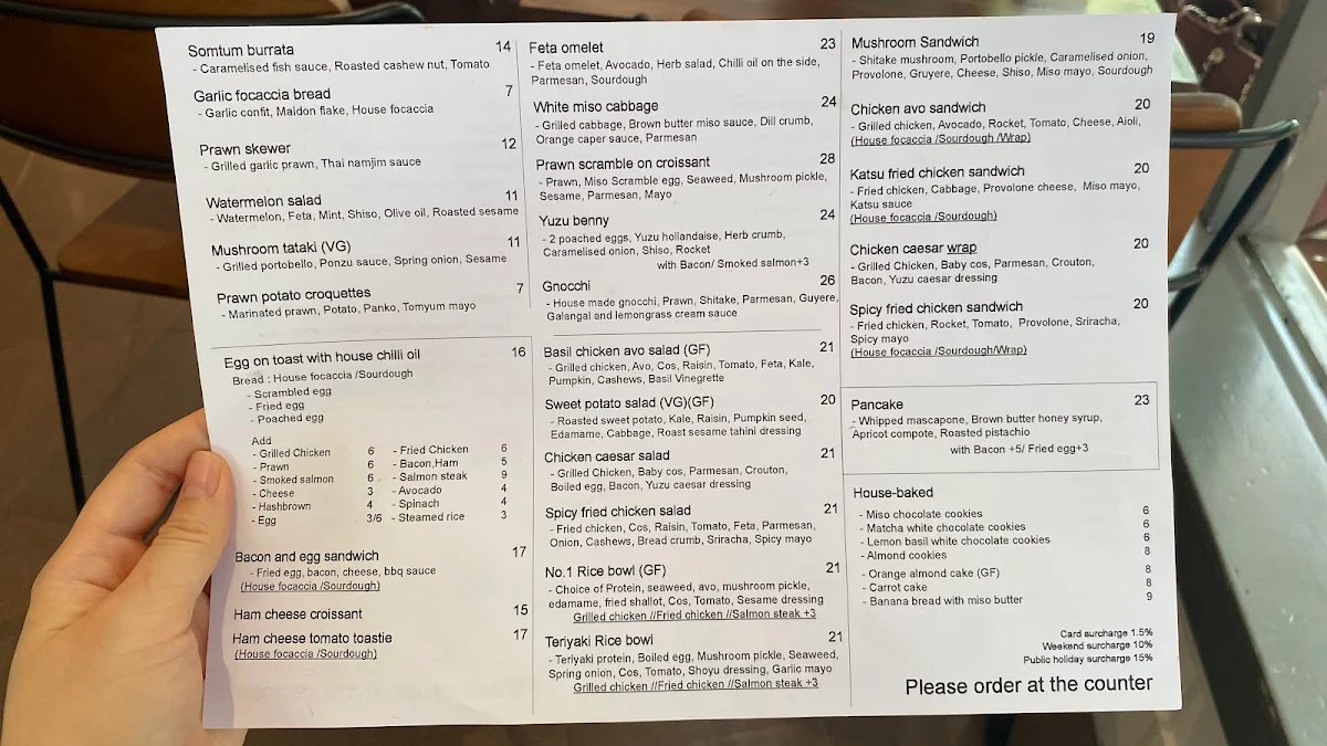 Menu, B-side cafe