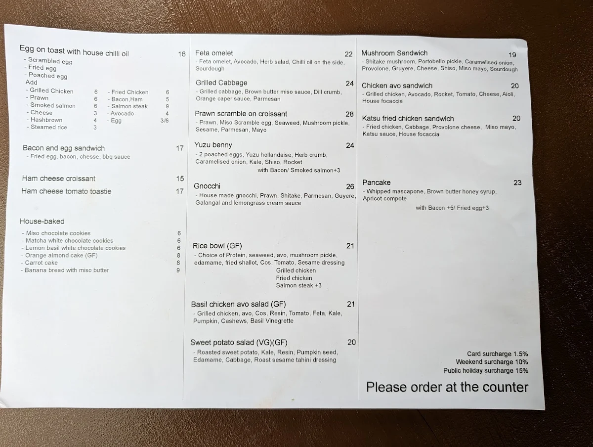 Menu, B-side cafe