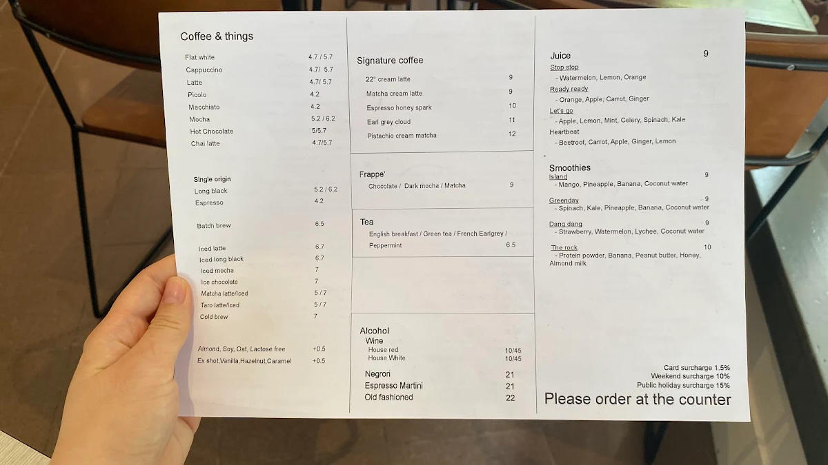 Menu, B-side cafe