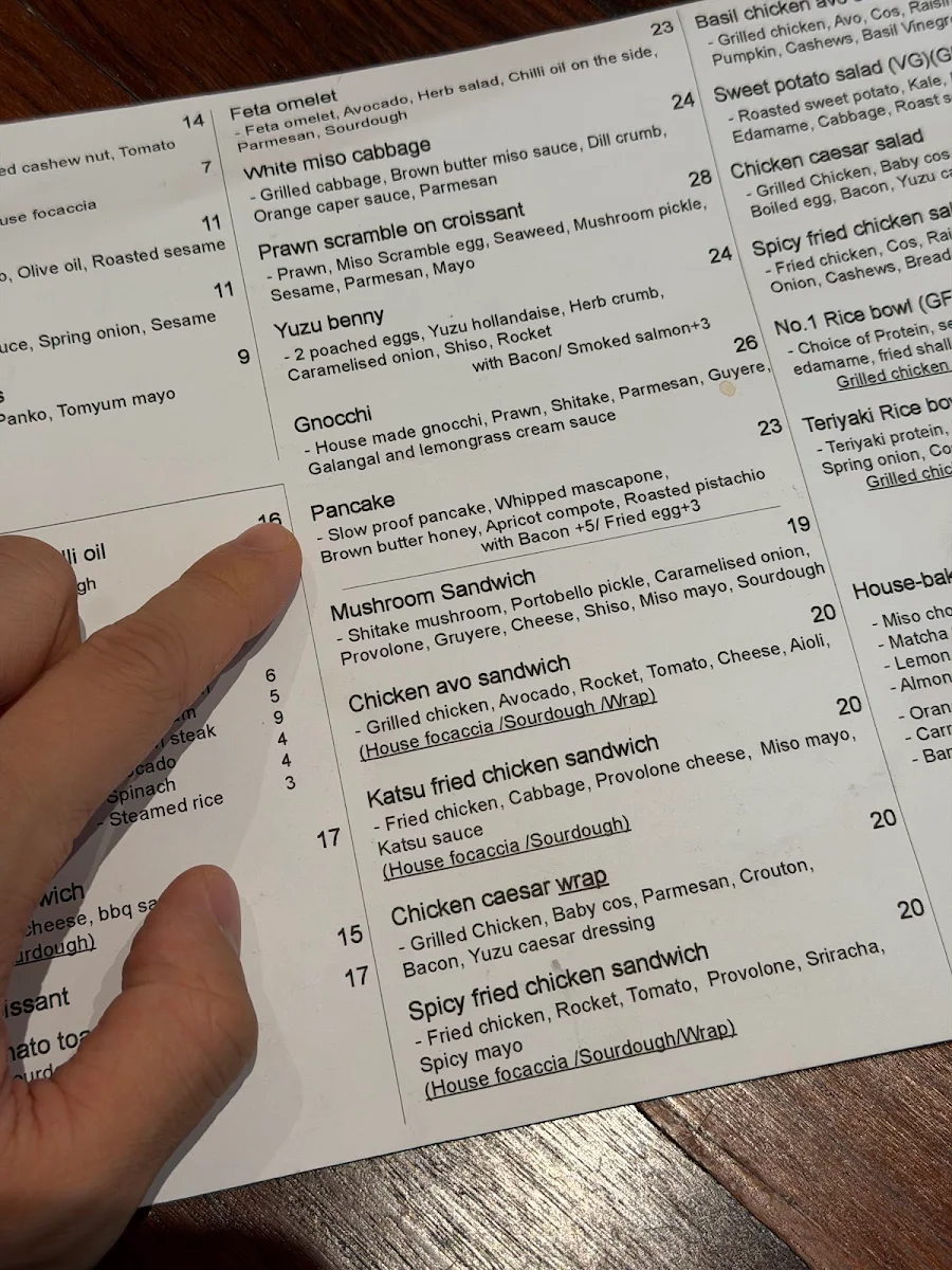 Menu, B-side cafe