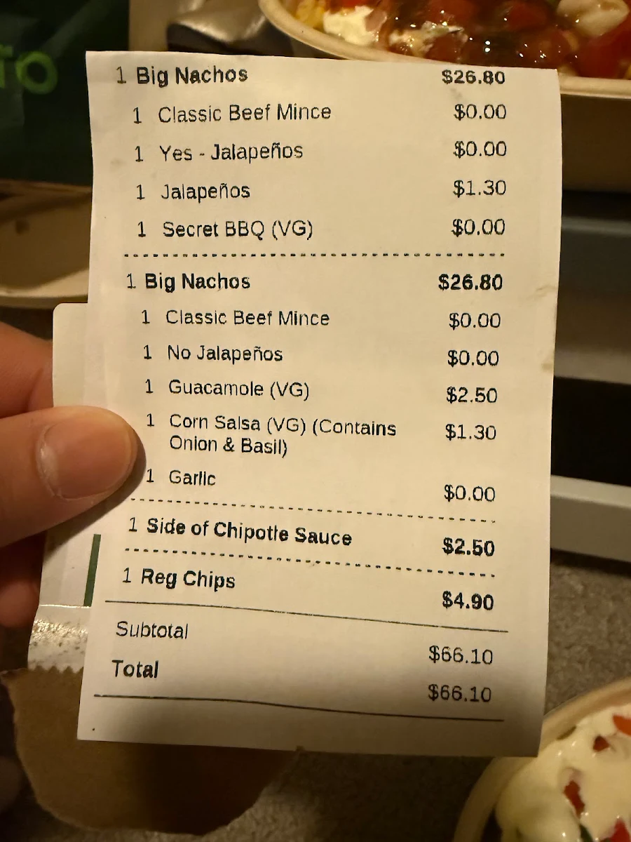 Menu, Zambrero Geraldton