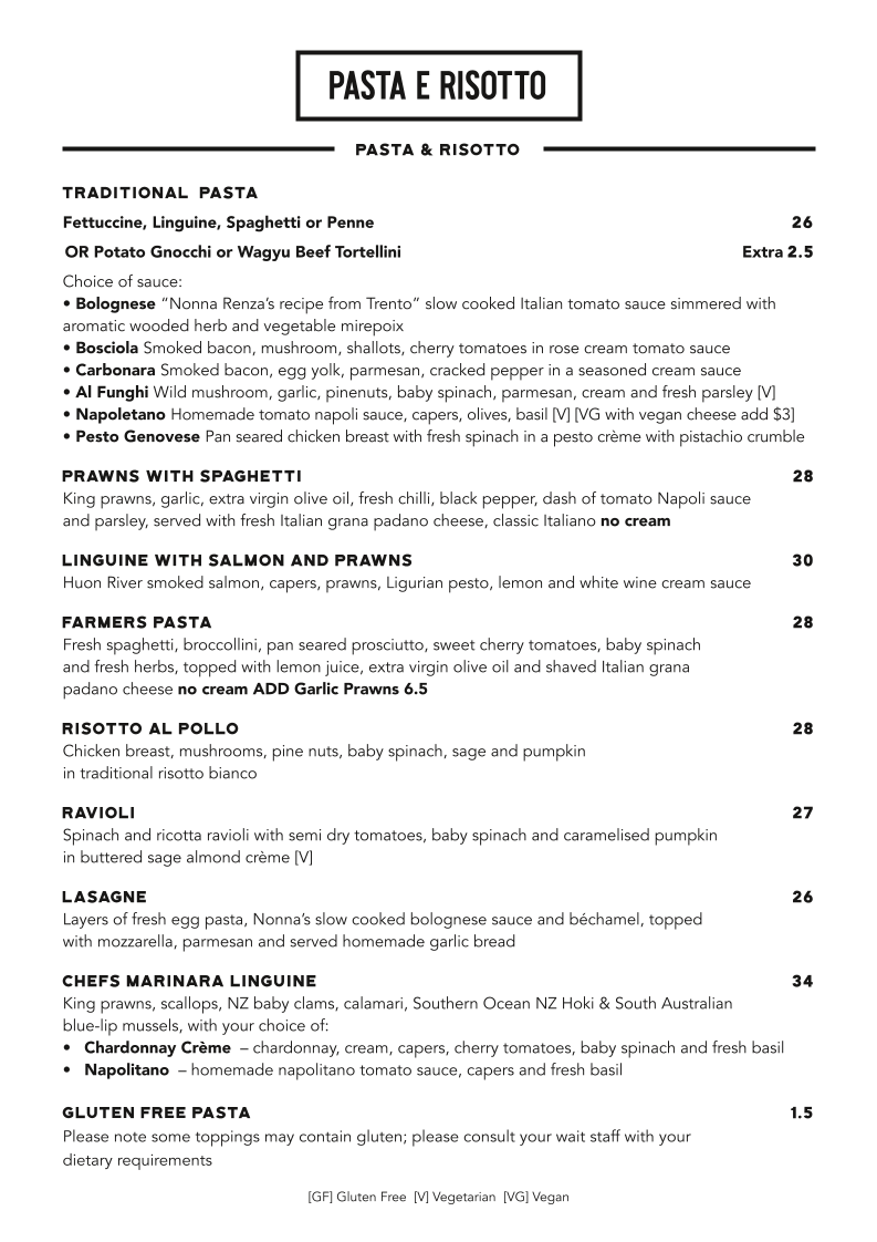 Menu, All' Antica