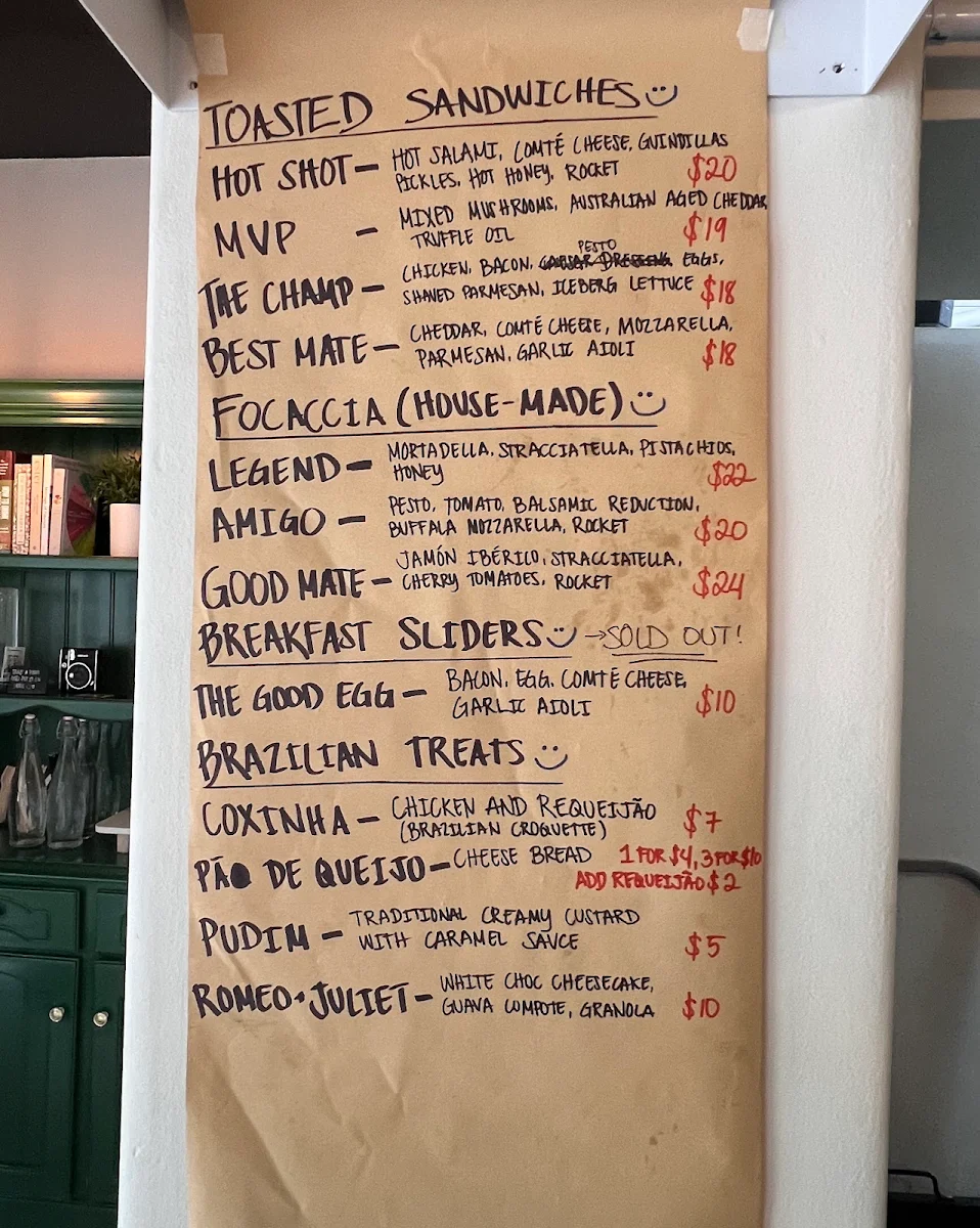 Menu, Good Mates Cafe