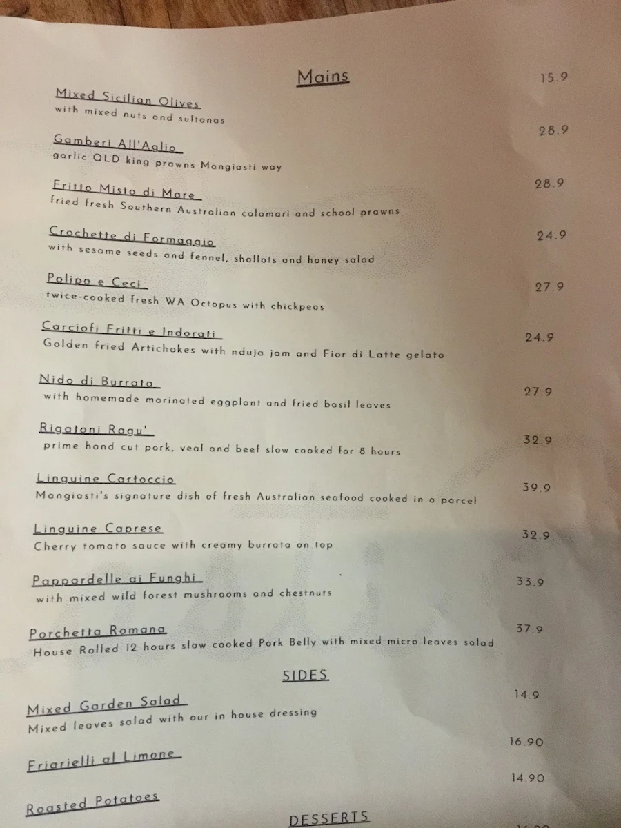Menu, Farinas Roseville