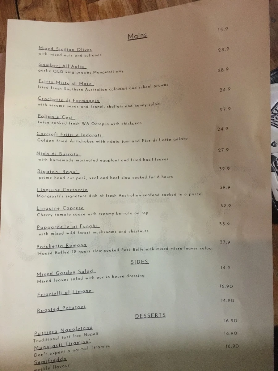 Menu, Farinas Roseville