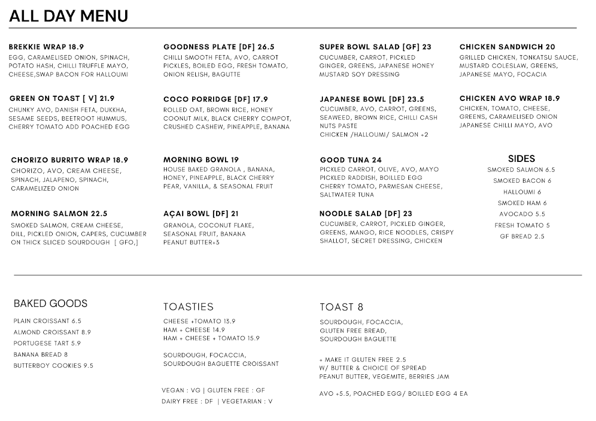 Menu, Brighton Brew by Bobby