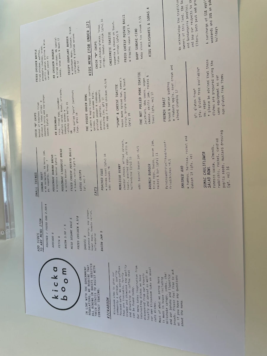 Menu, Kickaboom