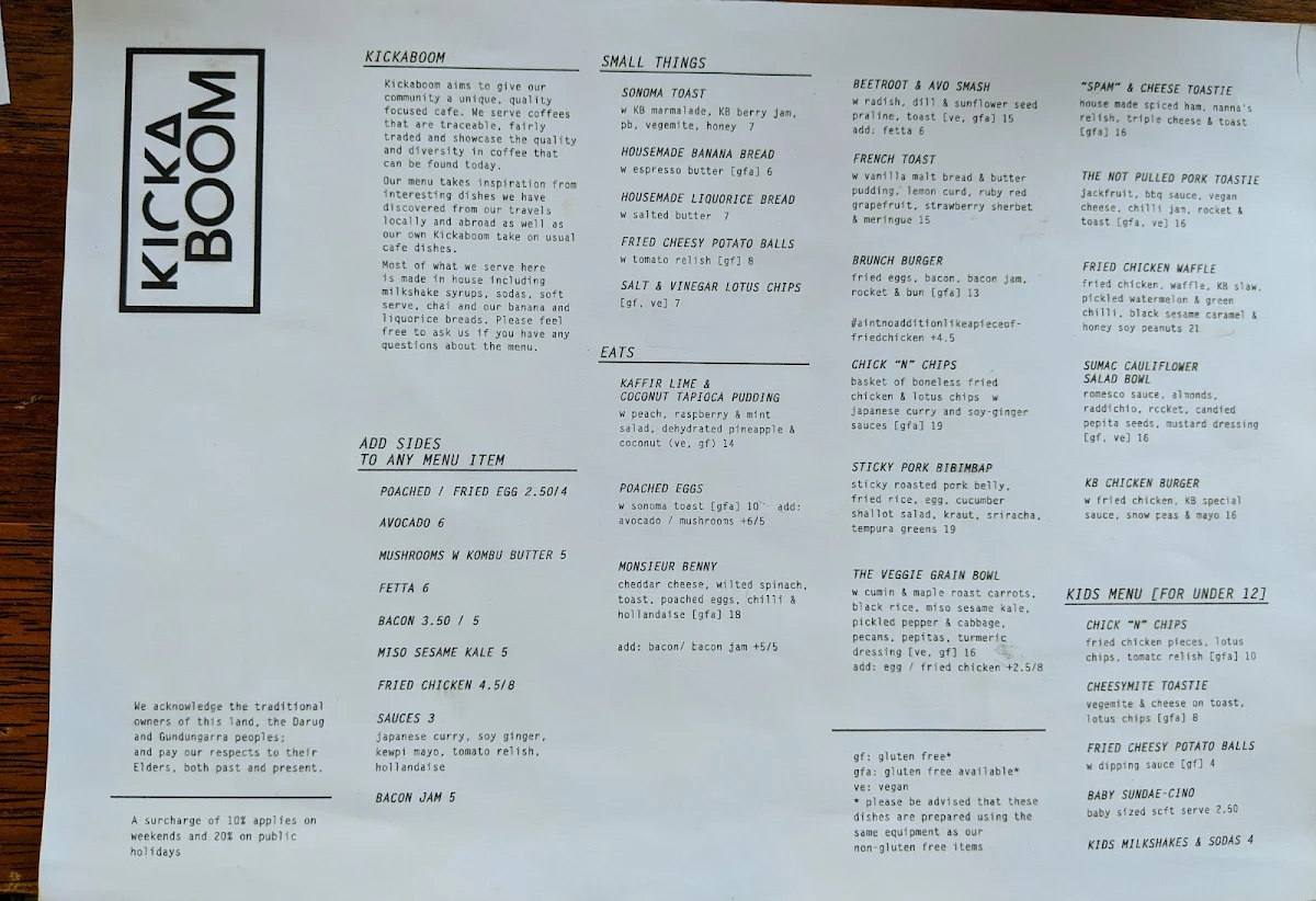 Menu, Kickaboom