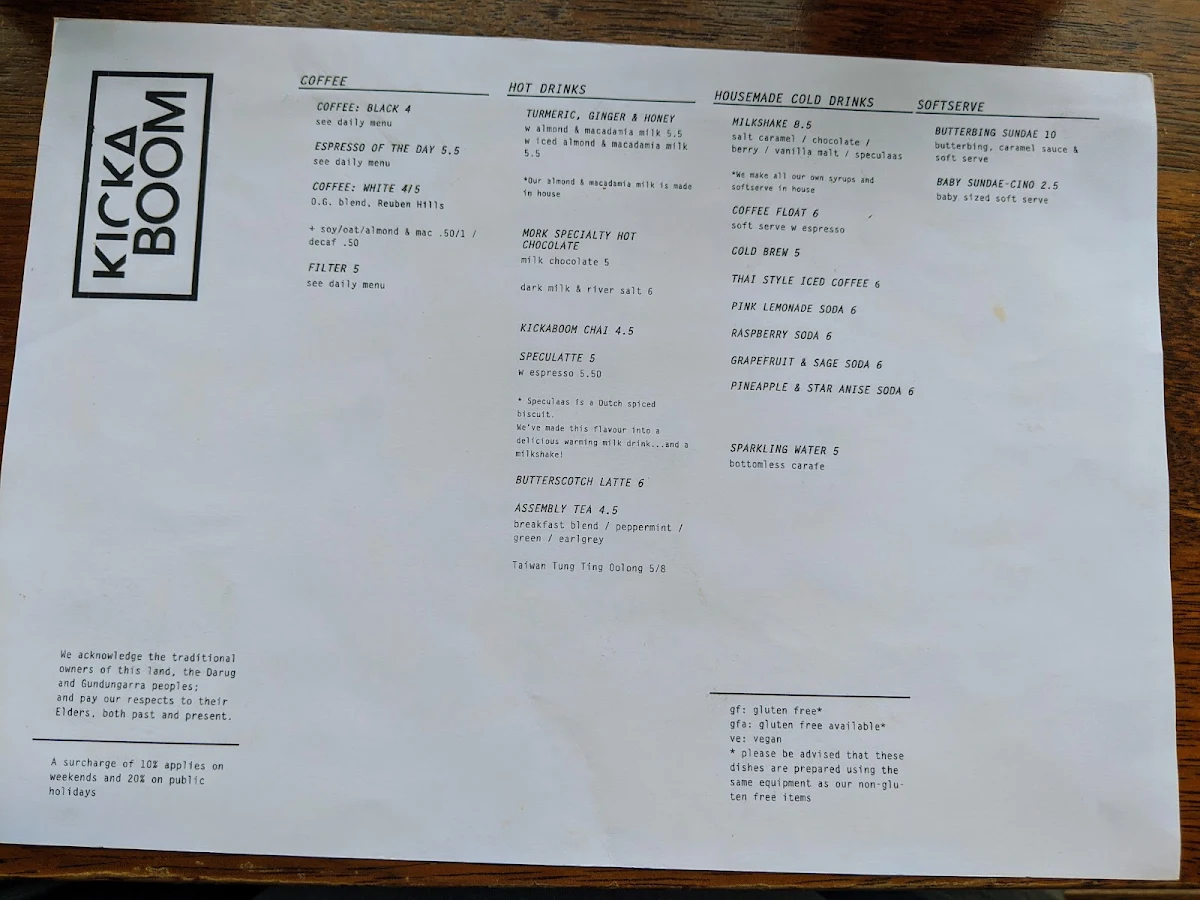 Menu, Kickaboom