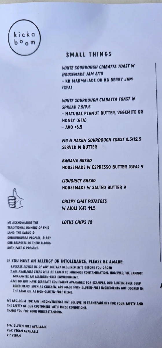 Menu, Kickaboom