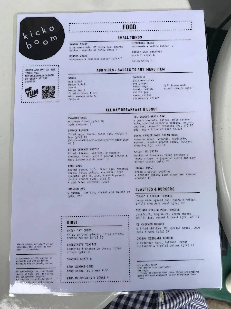Menu, Kickaboom