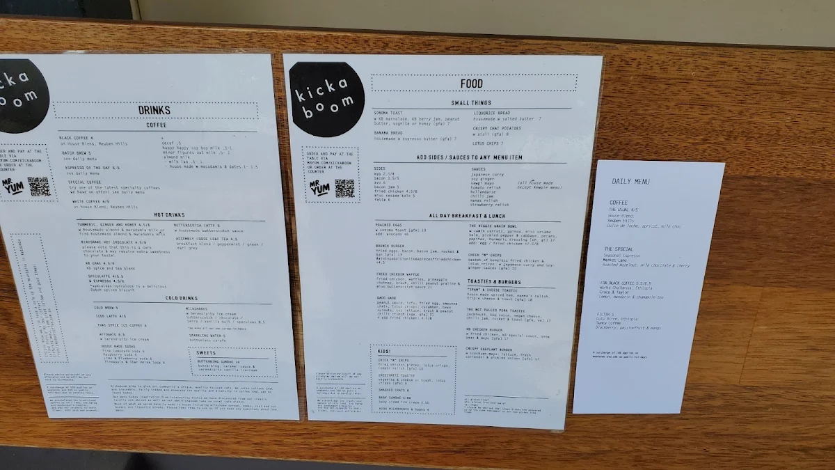 Menu, Kickaboom