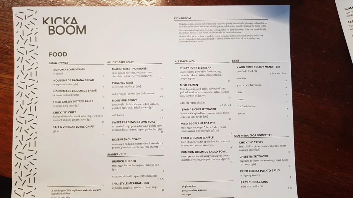 Menu, Kickaboom