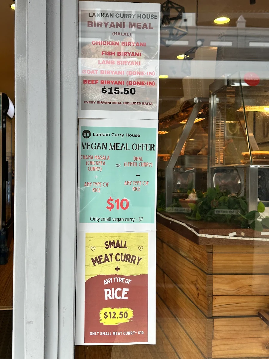 Menu, Lankan Curry House