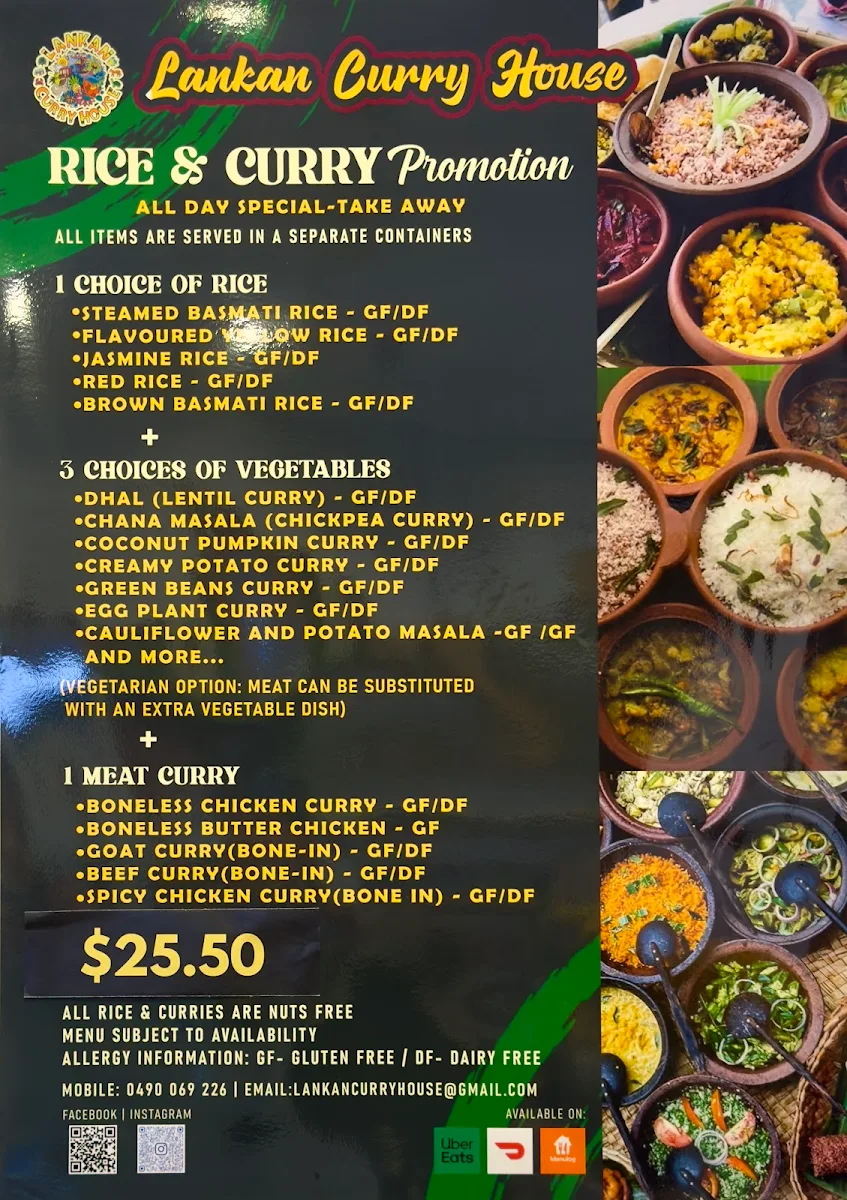Menu, Lankan Curry House