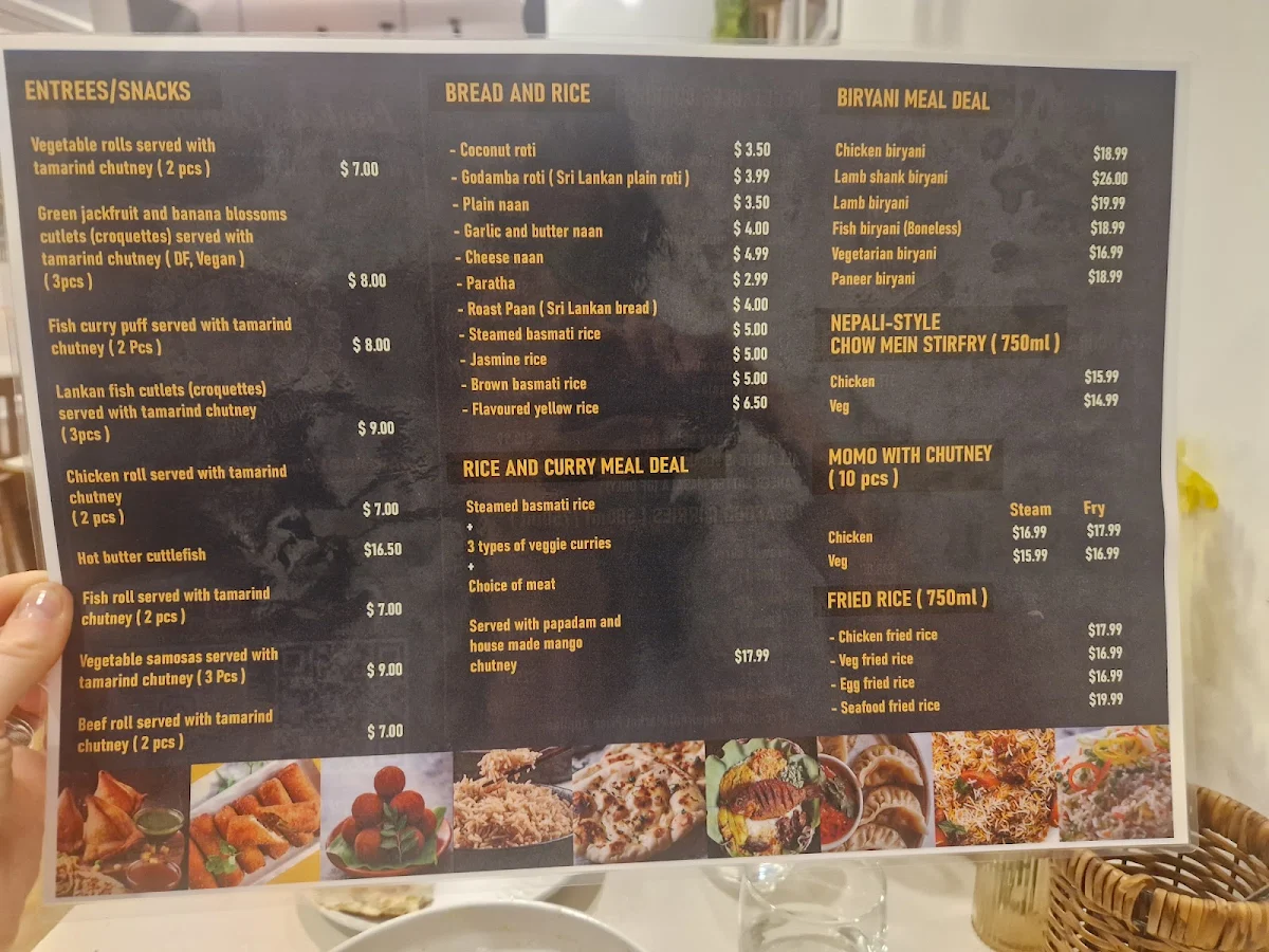Menu, Lankan Curry House
