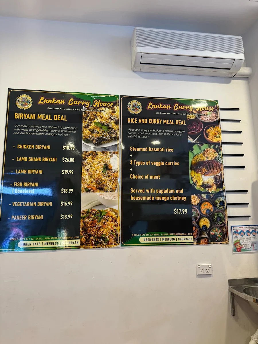 Menu, Lankan Curry House