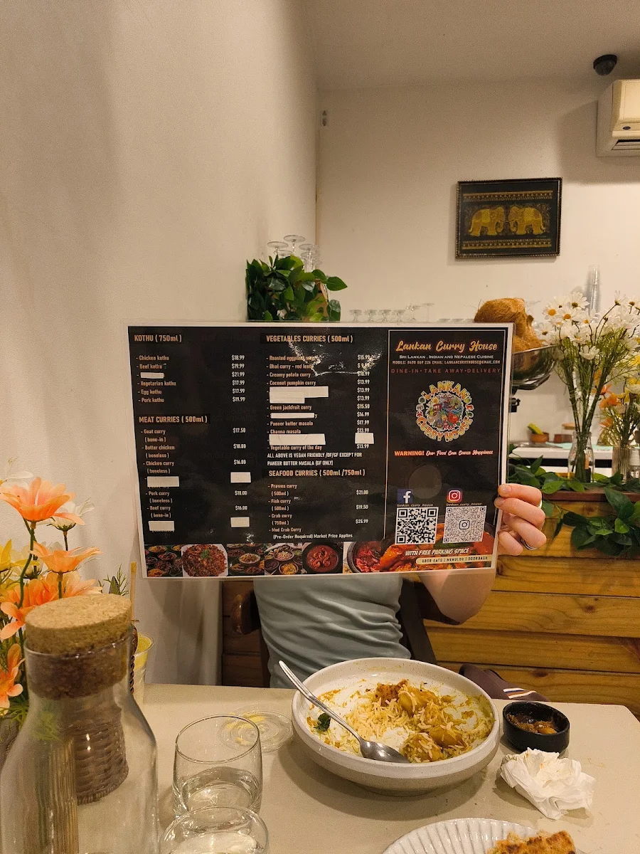 Menu, Lankan Curry House