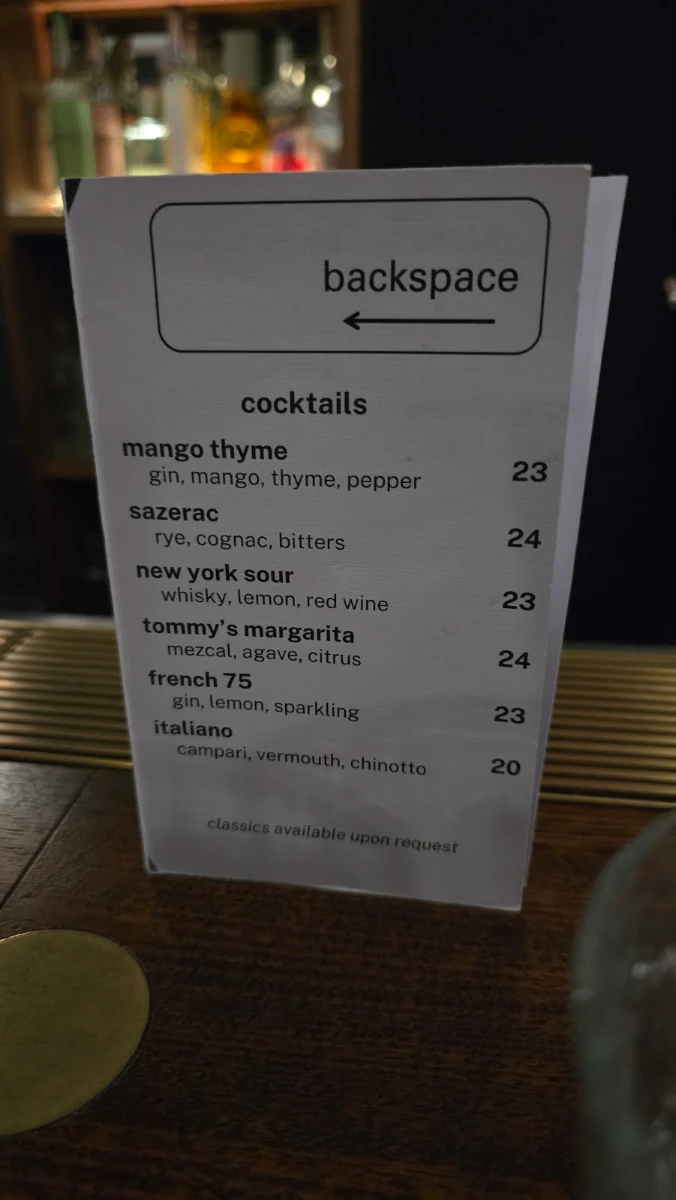 Menu, Backspace