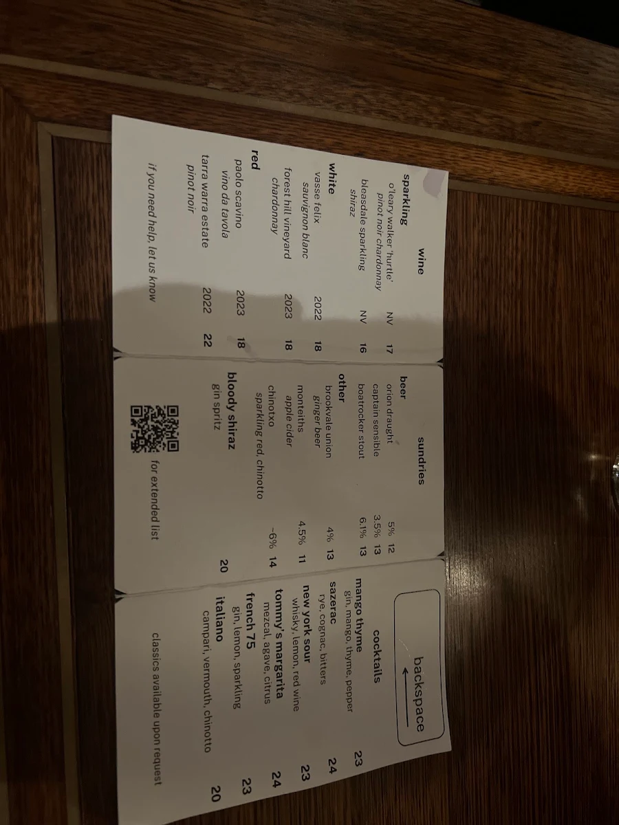 Menu, Backspace