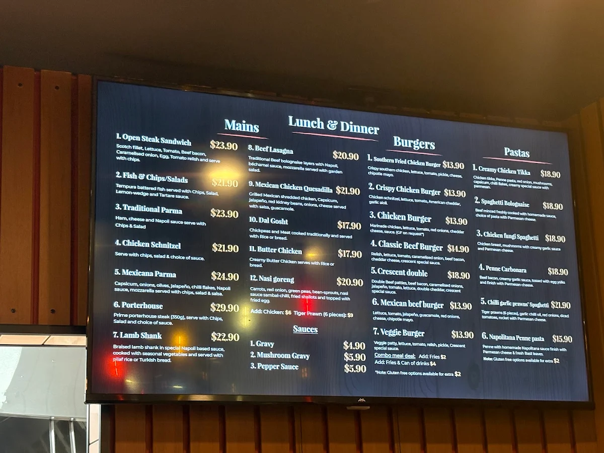 Menu, Crescent Cafe and Restaurant