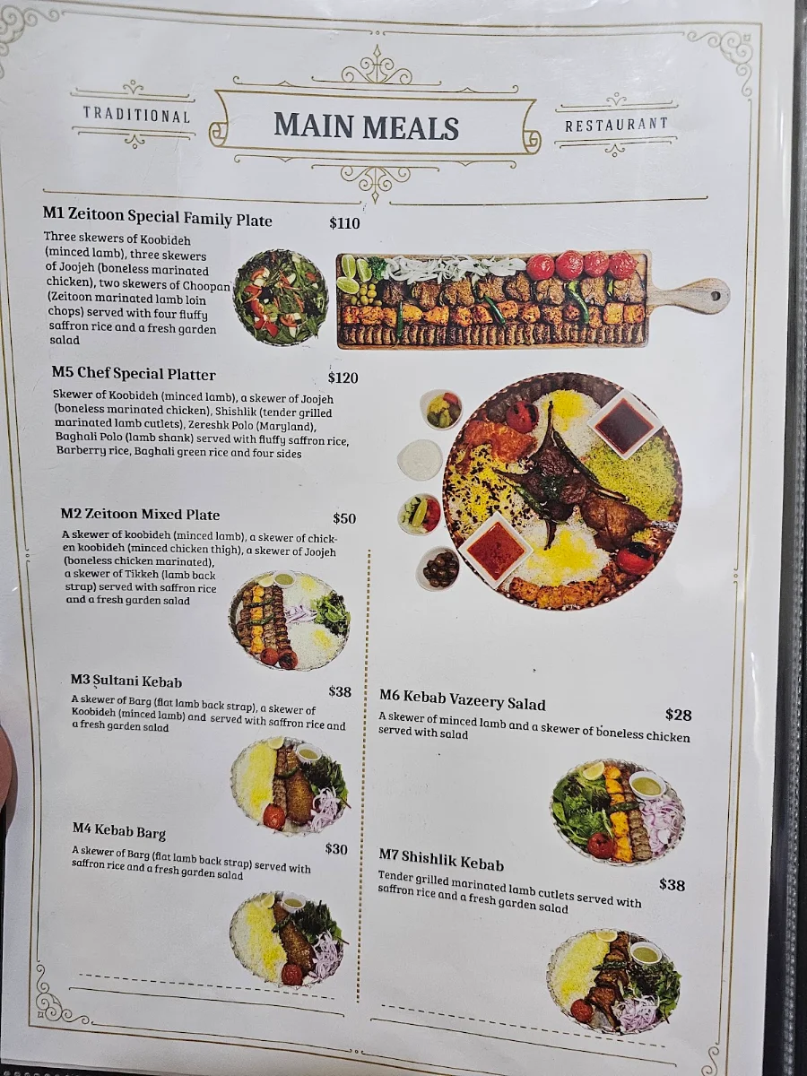 Menu, Zeitoon Restaurant