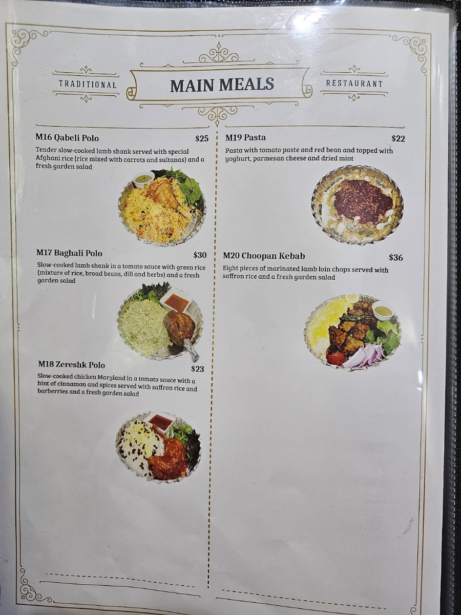 Menu, Zeitoon Restaurant