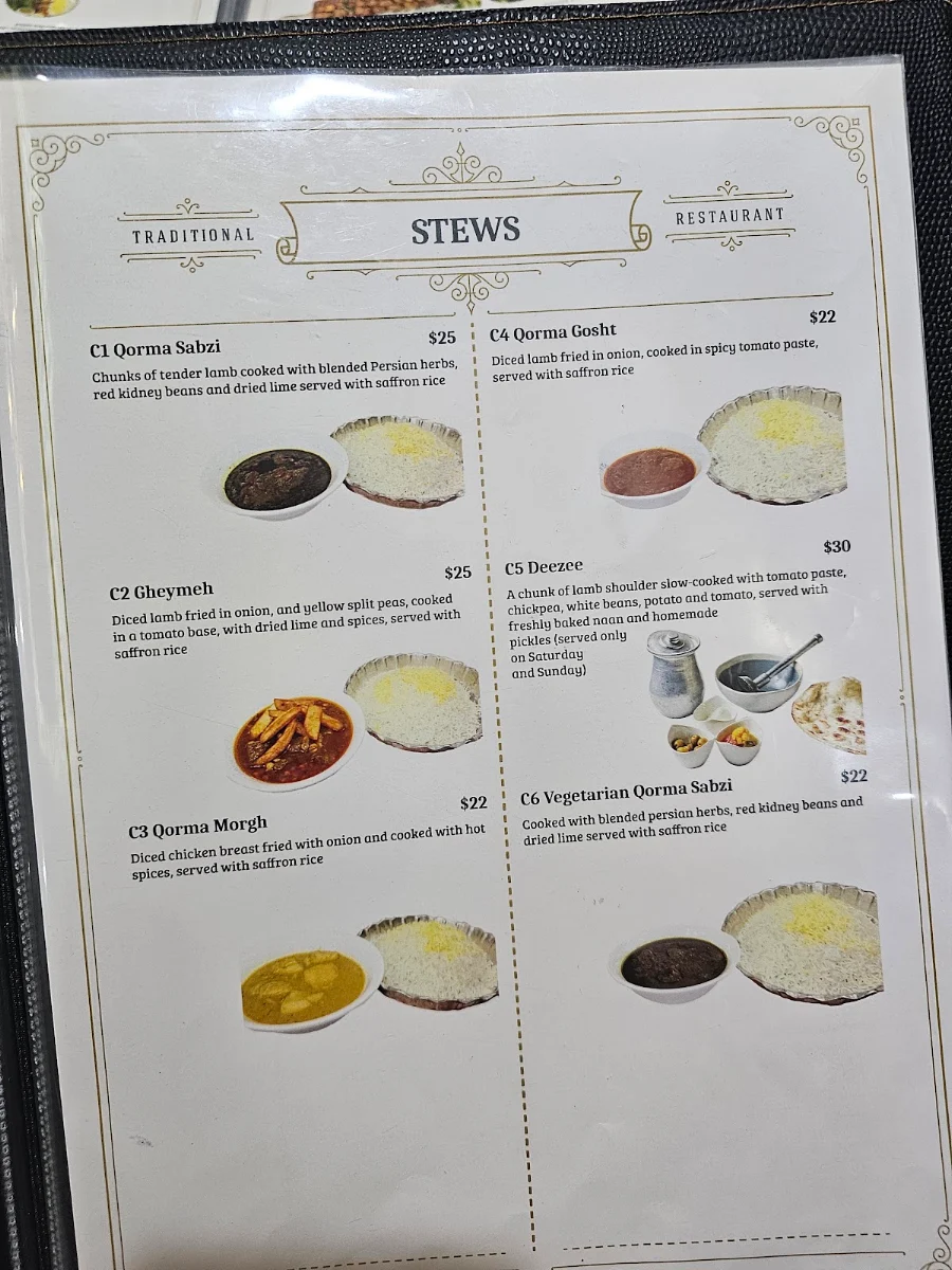 Menu, Zeitoon Restaurant