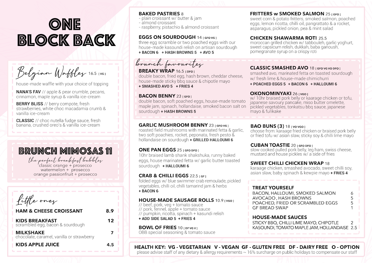 Menu, One Block Back